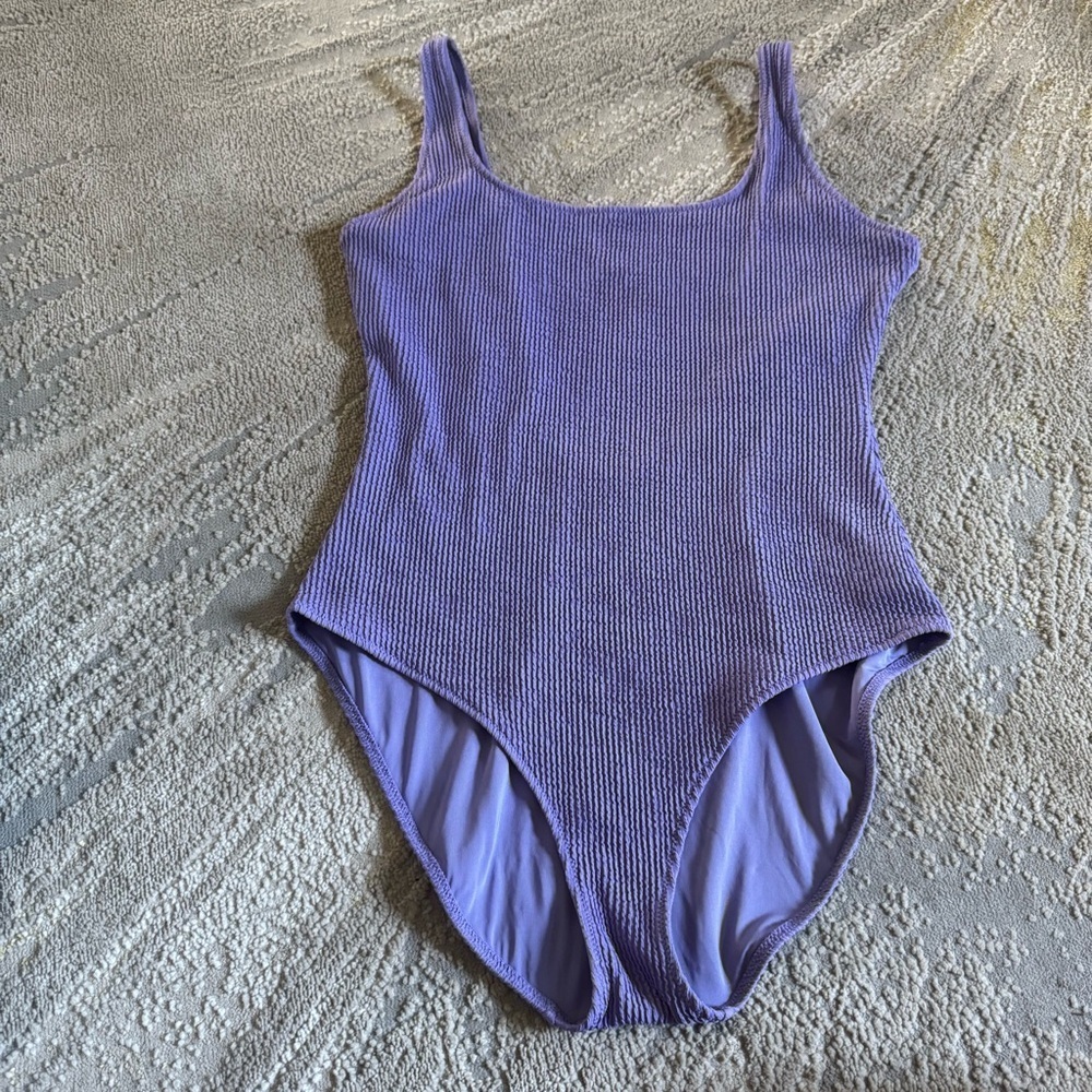 Aerie one piece swimsuit bathing suit purple crinkle full coverage scoop neck XL